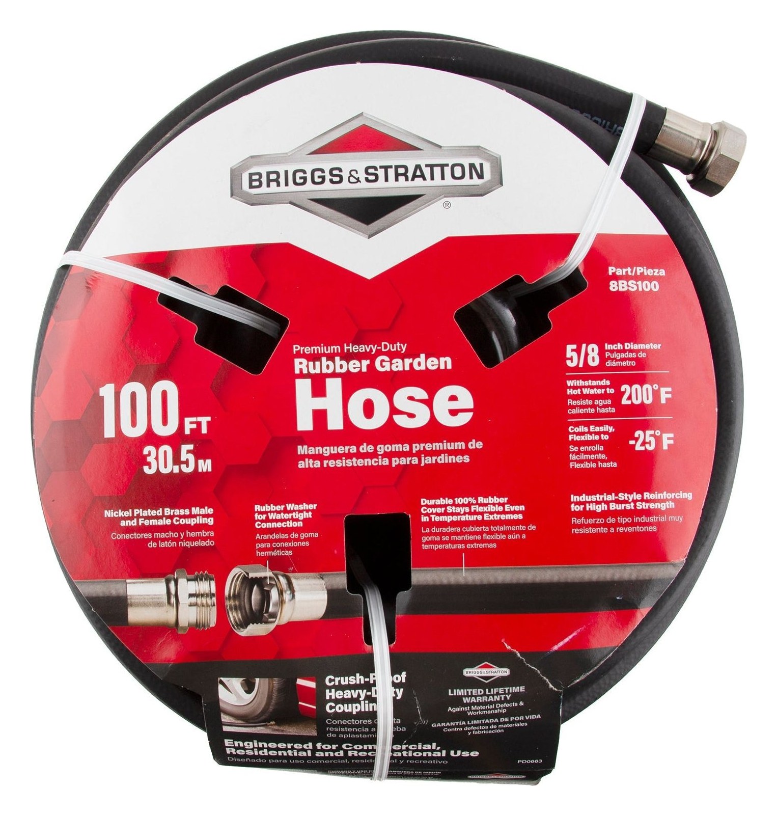 8BS100 Heavy-Duty Rubber Garden Hose (100ft)